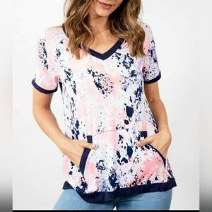 Sew In Love Paint Splatter V-neck Tshirt with kangaroo pocket Size XL